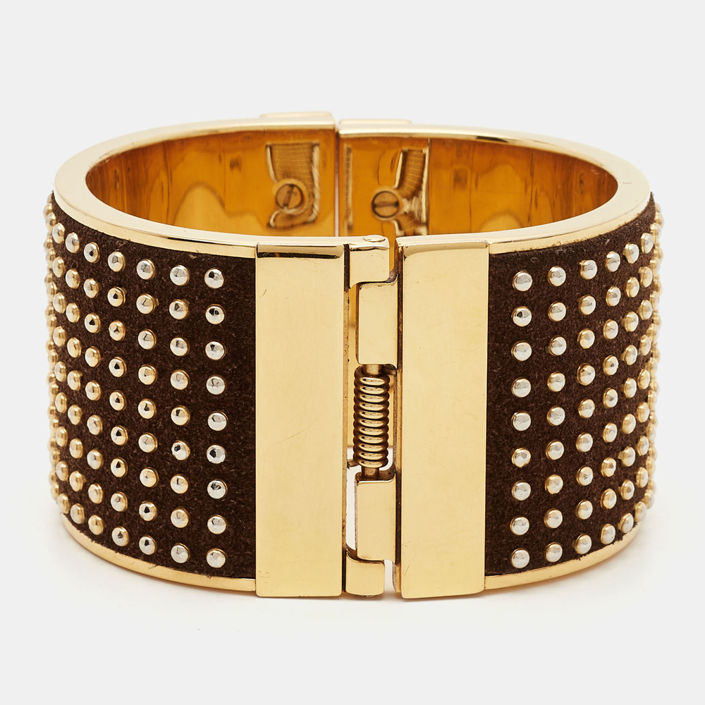 BURBERRY Studded Suede Gold Tone Bracelet - Picture 3 of 6